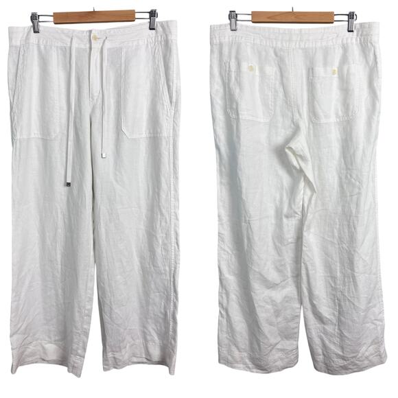 Lauren Ralph Lauren Womens 12 Pants 100% Linen Wide Leg Drawstring Beach Trouser - Picture 1 of 12